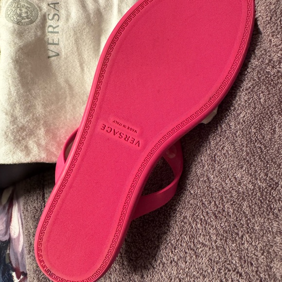 Versace Fuchsia Sandals with Gold Medusa Accent - Picture 2 of 6